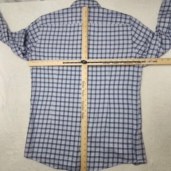 Hugo Boss Shirt Mens 15.5 Blue Check Slim Spread Collar Dress Long Sleeve Work - Picture 9 of 13